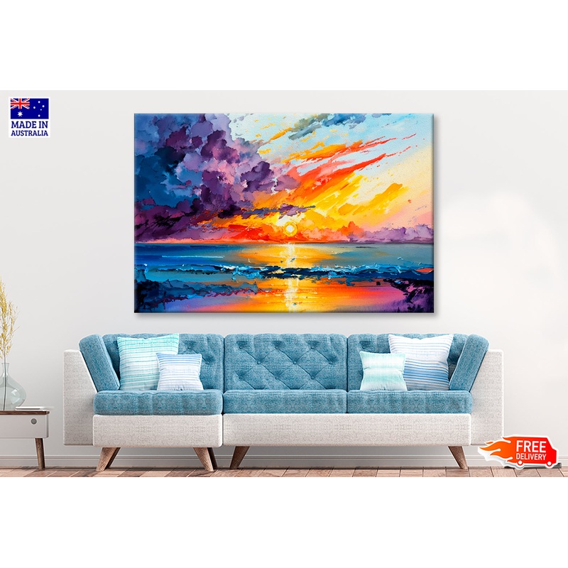 The Sea, Multicolored Sunset Oil Painting Wall Art Limited Edition High Quality Print