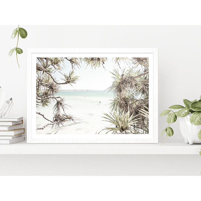 Trees near Surf Beach Faded Photograph Glass Framed Wall Art, Ready to Hang Quality Print