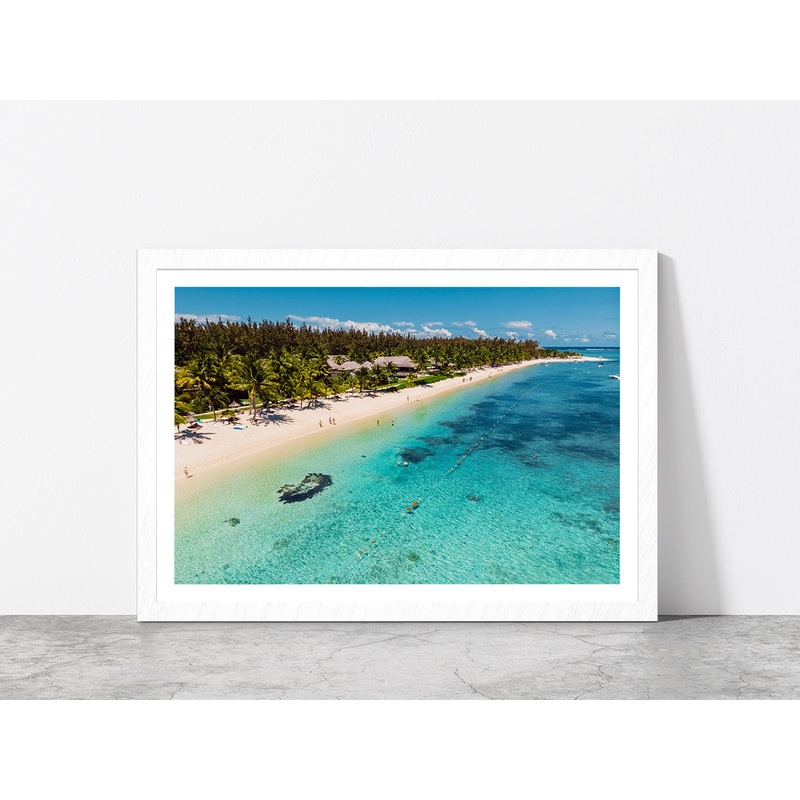 Tropical Sandy Beach In Mauritius Glass Framed Wall Art, Ready to Hang Quality Print