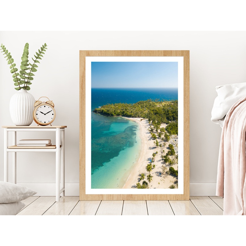 Vega Alta Beach & Palm Trees Puerto Rico Photograph Glass Framed Wall Art, Ready to Hang Quality Print