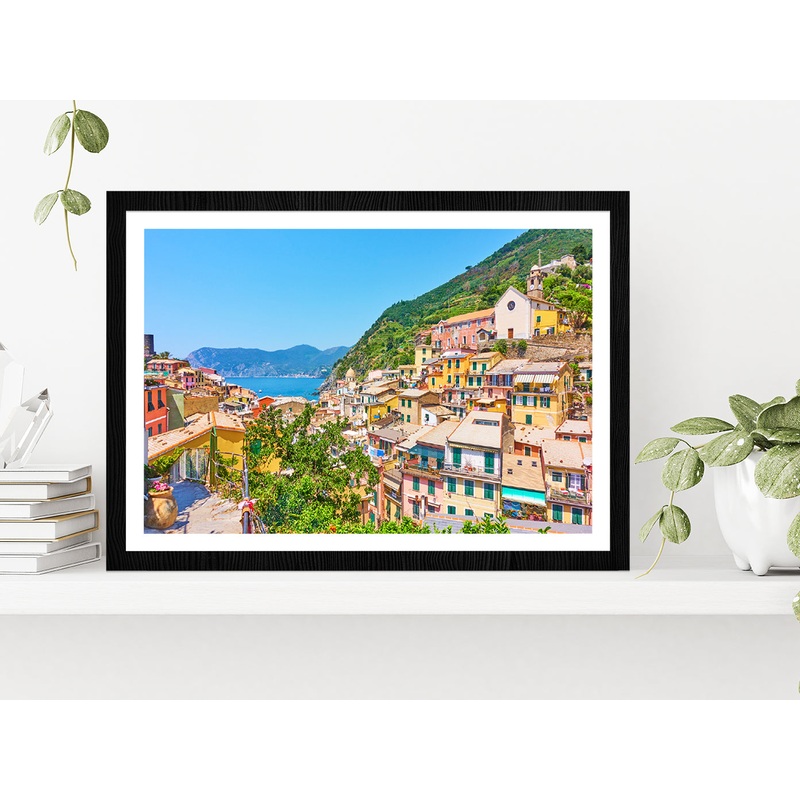 Vernazza Town By The Sea In Italy Glass Framed Wall Art, Ready to Hang Quality Print