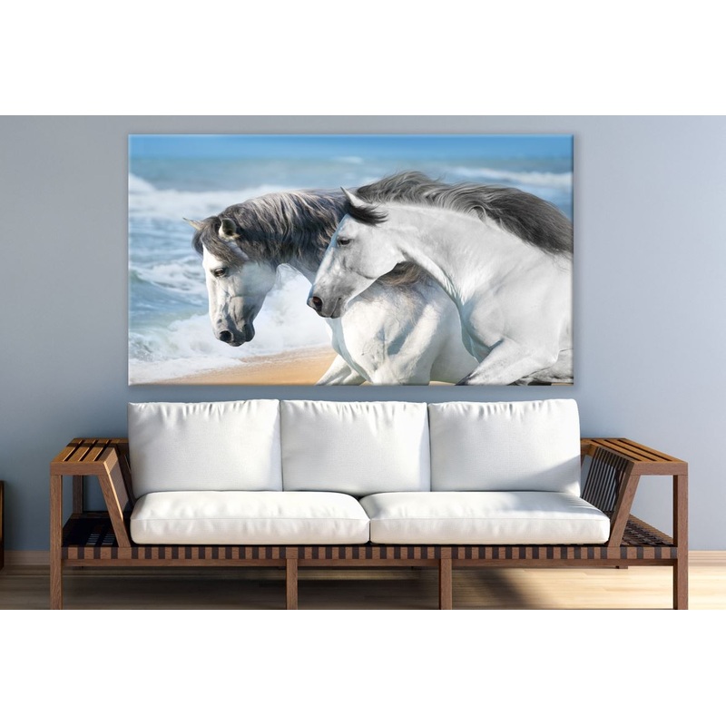 White Horse Couple on Shoreline Print 100% Australian Made
