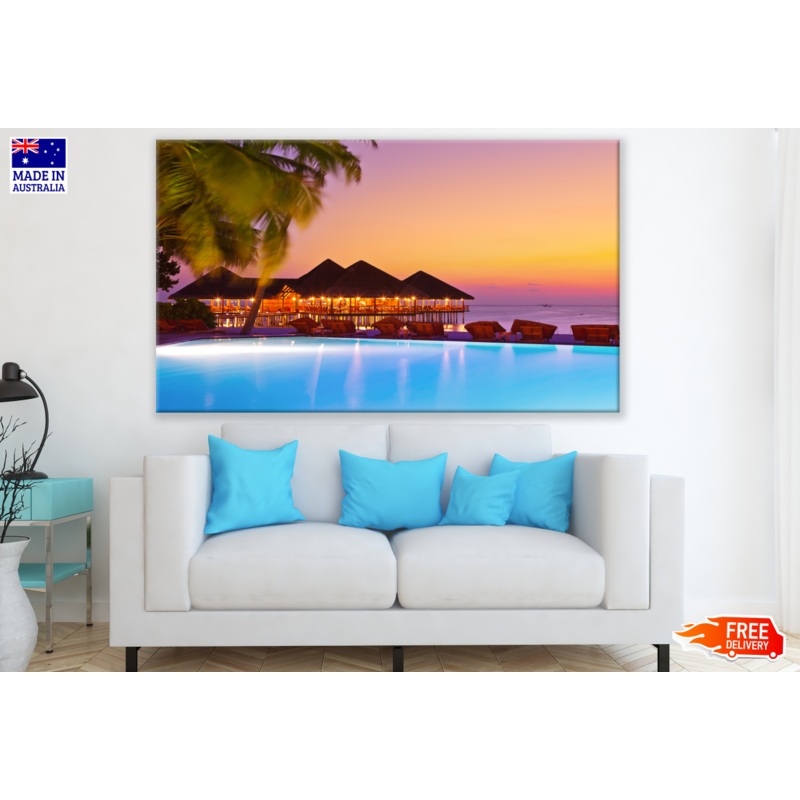 Beach & Pool View with Huts Photograph Print 100% Australian Made