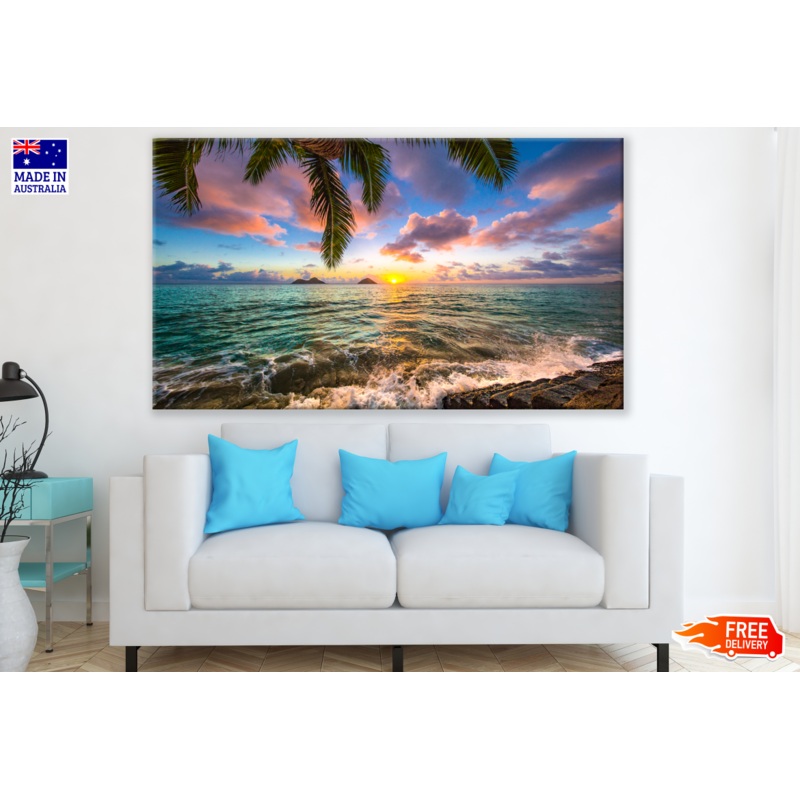 Beach Sunset & Far Island Photograph Print 100% Australian Made