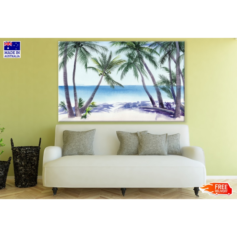 Beach & Trees View  Watercolour Painting Print 100% Australian Made