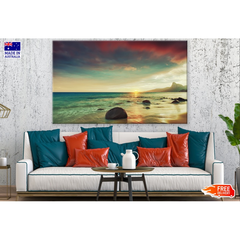 Beach View With Red Clouds Photograph Print 100% Australian Made