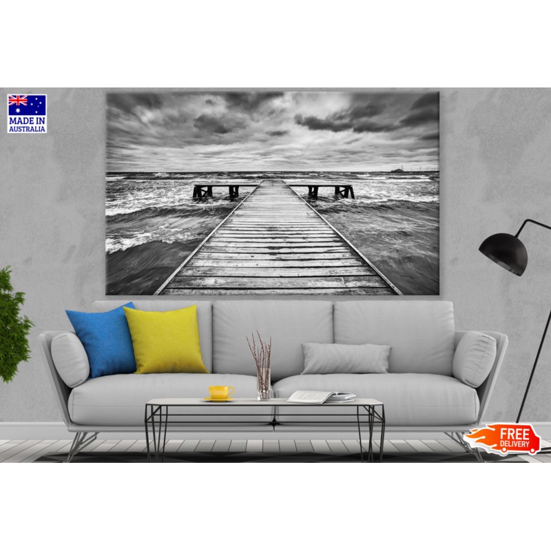 Beach with Pier B&W Photograph Print 100% Australian Made