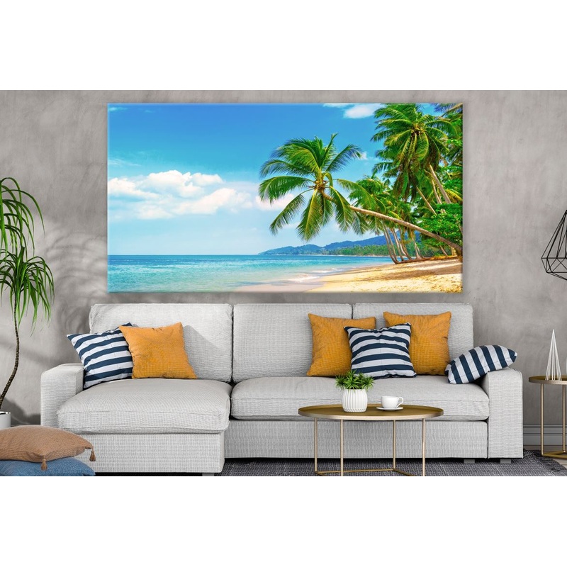 Sunny Beach Shorline View with Trees Print 100% Australian Made