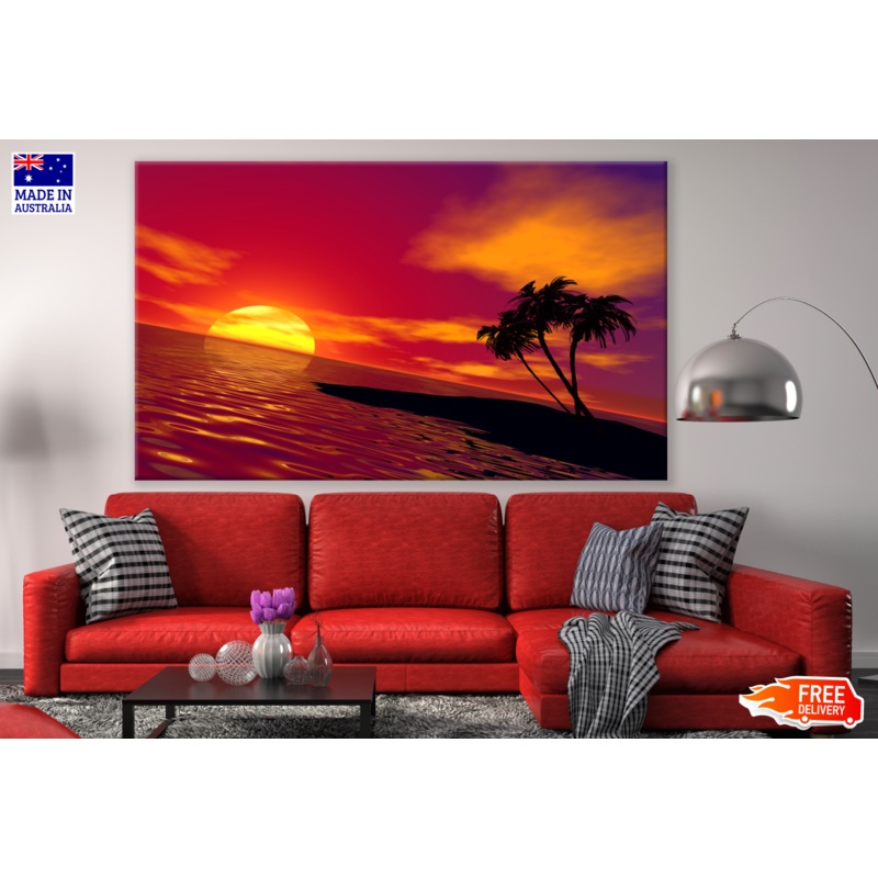 Sunset Beach Red Sky Painting Print 100% Australian Made