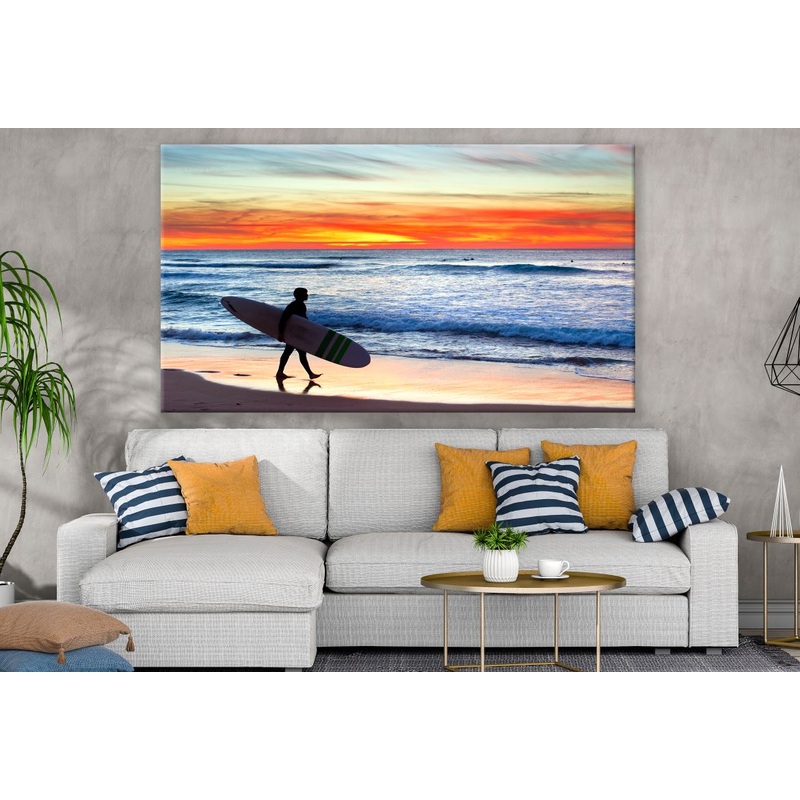 Surfer Walking on the Shoreline Sunset Print 100% Australian Made