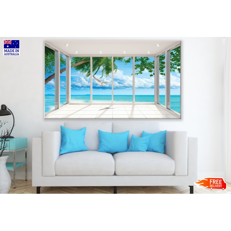 Window Beach View Trees Pigeon Flying Photograph 100% Australian Made