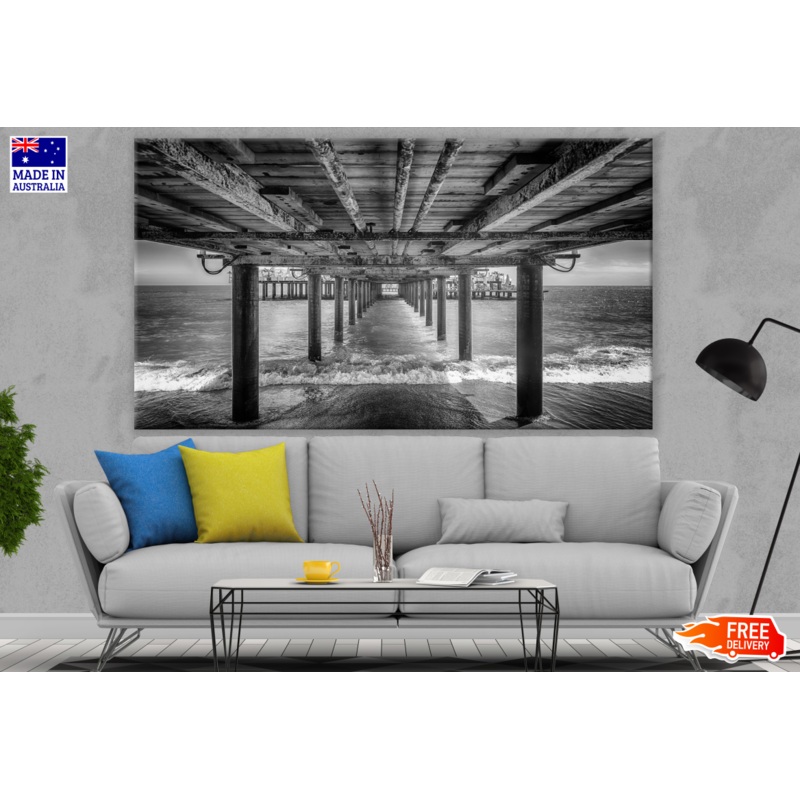 Wooden Pier on Beach B&W Photograph Print 100% Australian Made