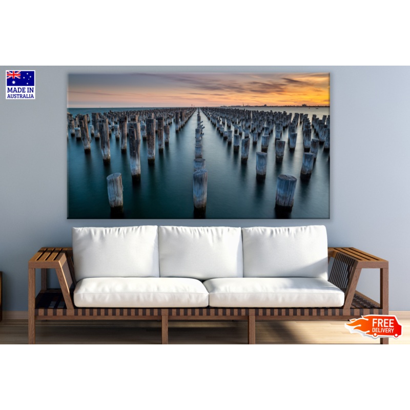 Wooden Pylons in Beach Print 100% Australian Made