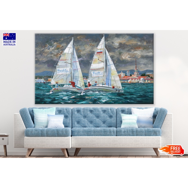 Yatch Boats Sailing in Sea Painting Print 100% Australian Made