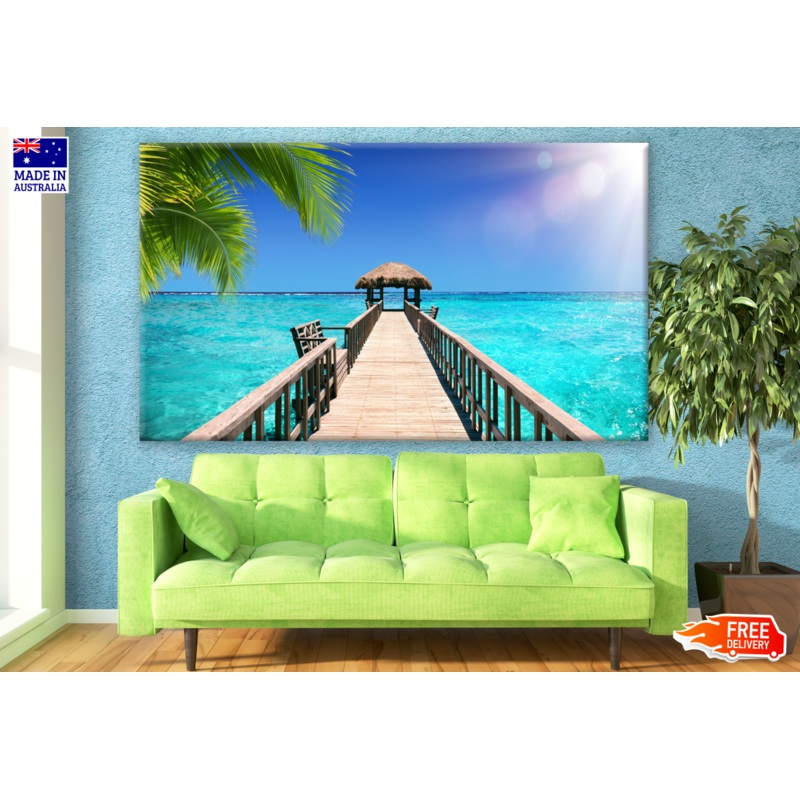 A Wooden Pier Over Tropical Sea Print 100% Australian Made