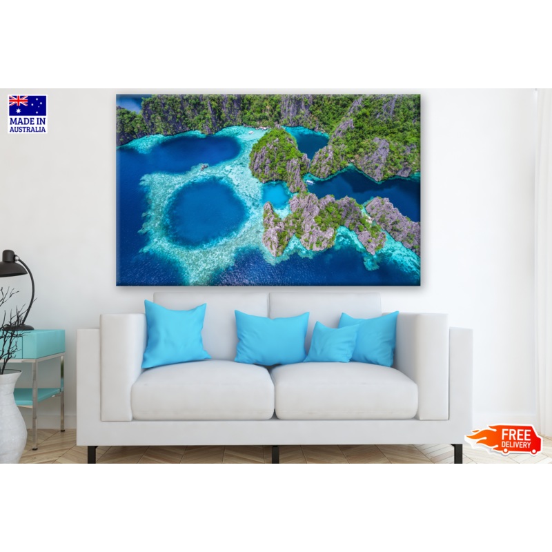 Aerial View of Beautiful Lagoons and Limestone Cliffs Photograph Print 100% Australian Made