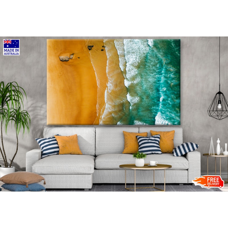 Aerial View Of Blue Ocean Waves And Beautiful Sandy Beach Photograph Print 100% Australian Made