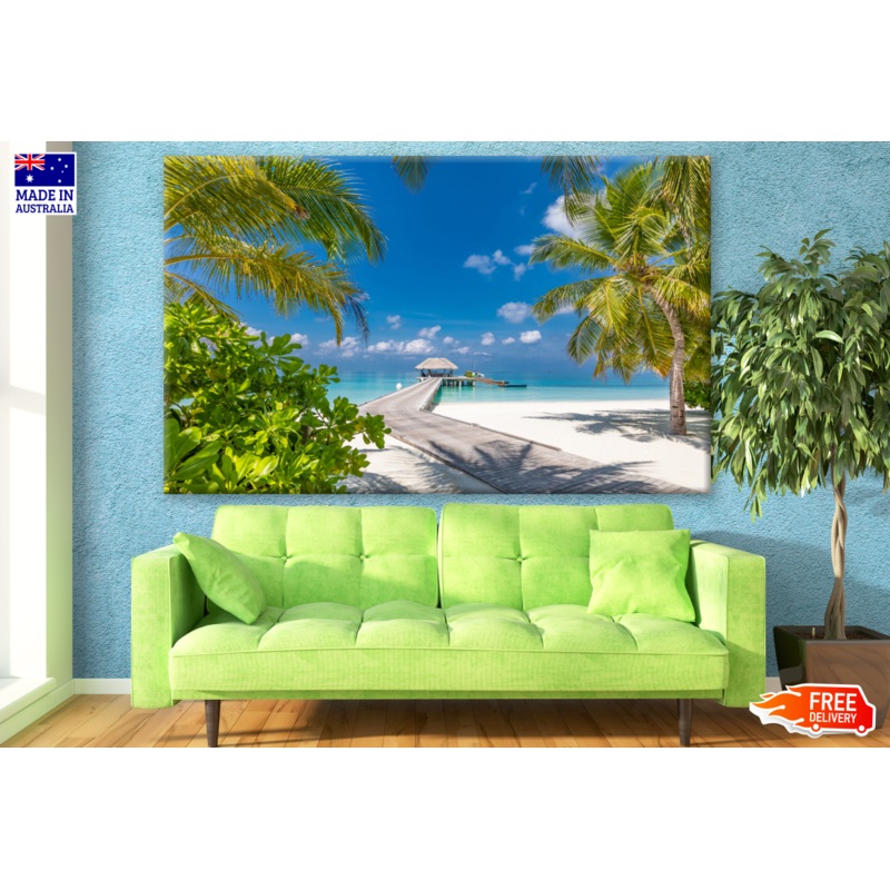Amazing Beach Landscape with Palm Trees Print 100% Australian Made