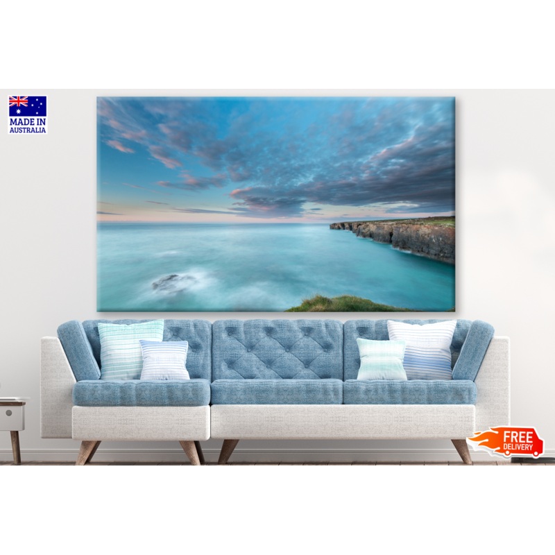 Beach Near Cliff Cloudy Sky Photograph Print 100% Australian Made