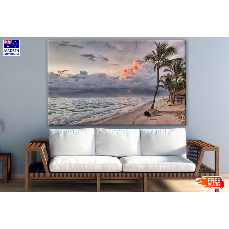 Beach Shoreline with Grey Clouds Photograph Print 100% Australian Made