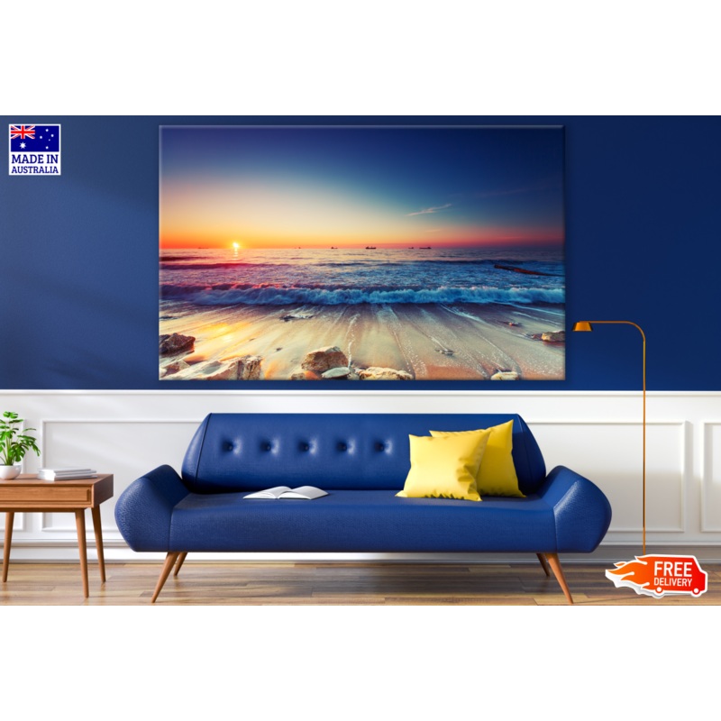 Beach with Boats Scenery Sunset Photograph Print 100% Australian Made