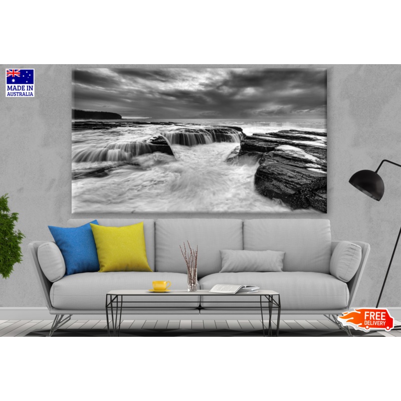 Beach with Rocks B&W Photograph Print 100% Australian Made