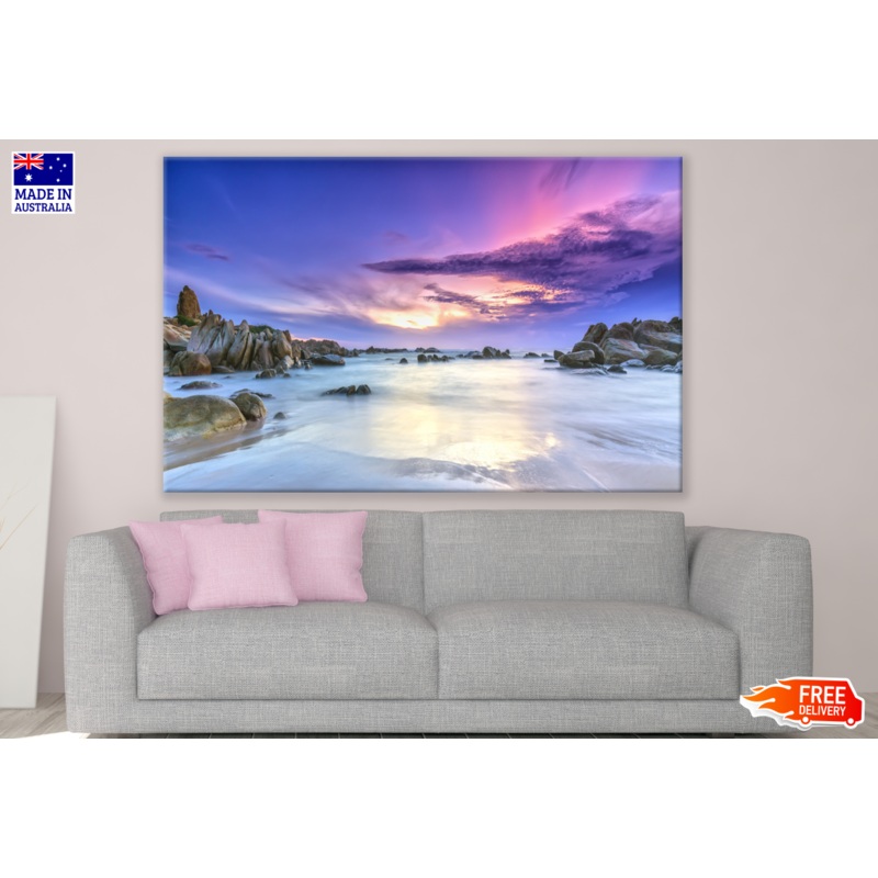 Beach with Rocks Purple Sky Photograph Print 100% Australian Made