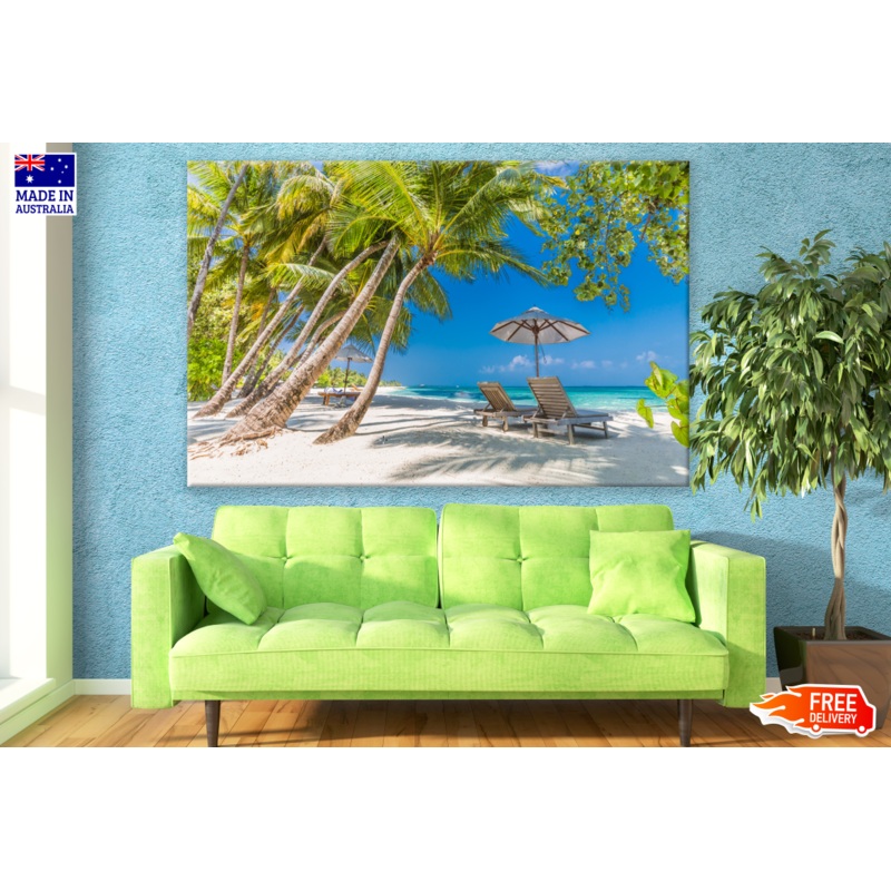 Beach With Trees & Summer Huts Photograph Print 100% Australian Made