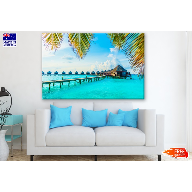 Beautiful Resort On Pier Over Tropical Beach Photograph Print 100% Australian Made