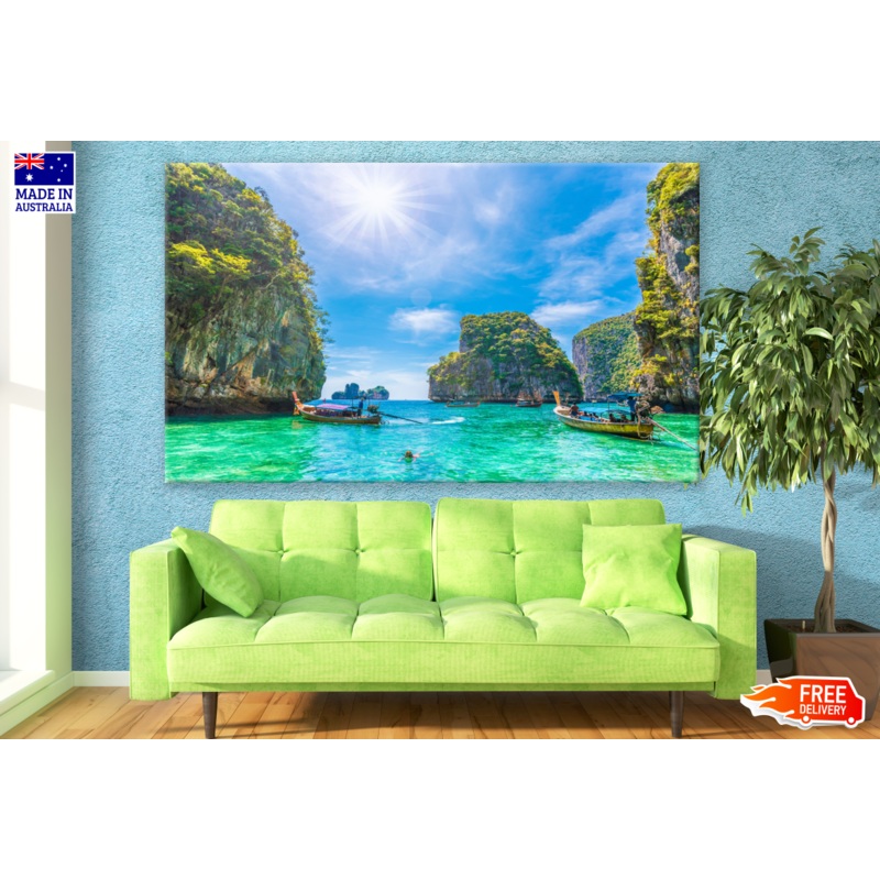 Beautiful Sea with Boats Photograph Print 100% Australian Made