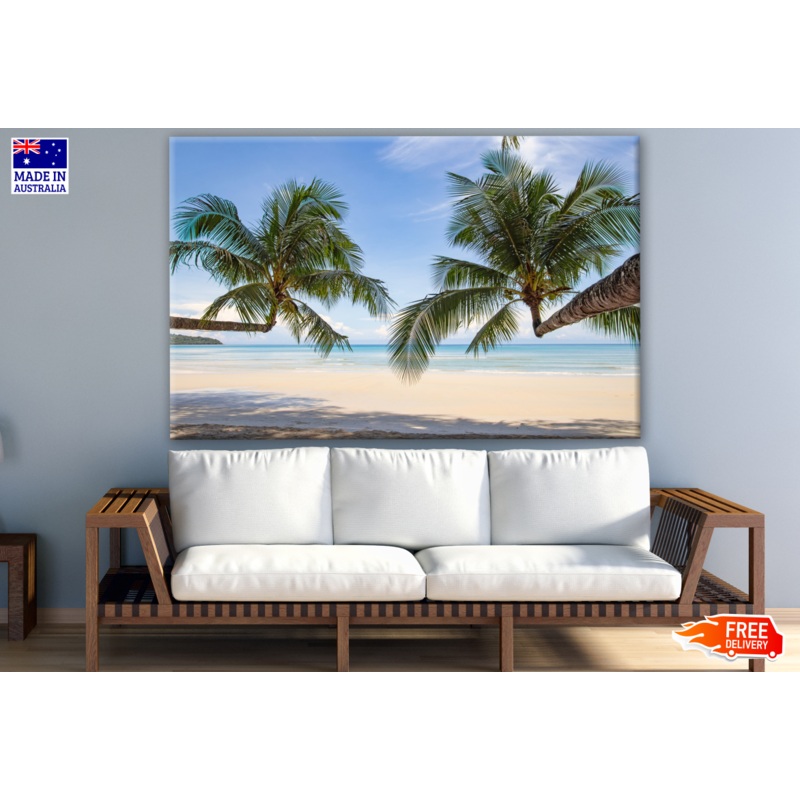 Beautiful Tropical Beach & Coconut Palm Trees on Island Photograph Print 100% Australian Made