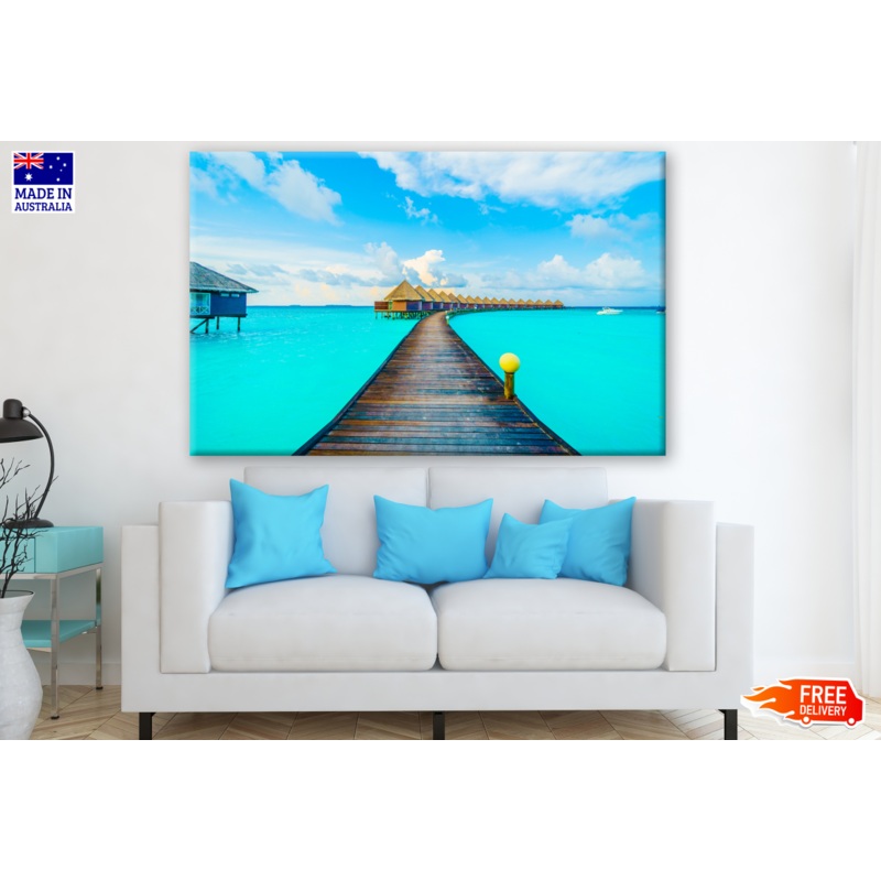 Beautiful Tropical Resort on Pier and Sea View Photograph Print 100% Australian Made