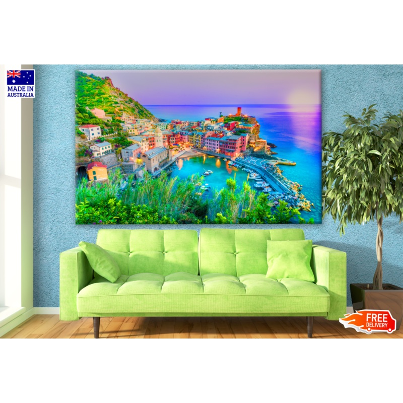 Beautiful Vernaza Village in Italy with Beach View Photograph Print 100% Australian Made