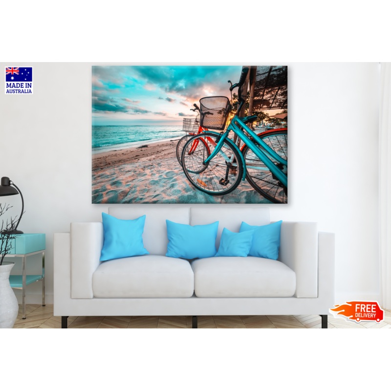 Bicycles in a Tropical Beach at Sunset Photograph Print 100% Australian Made