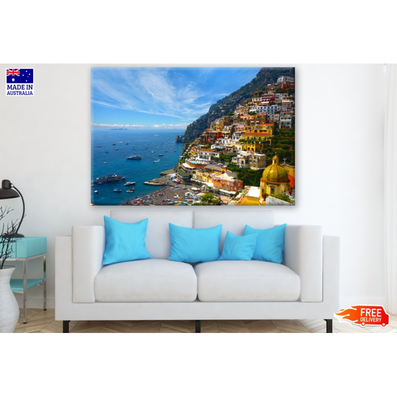 Sunset view of Positano village at Amalfi Coast, Italy Photograph Print 100% Australian Made