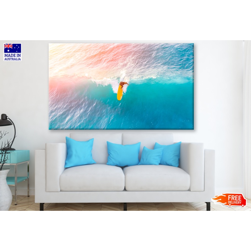 Surfer on a Yellow Surfboard in the Ocean Photograph Print 100% Australian Made