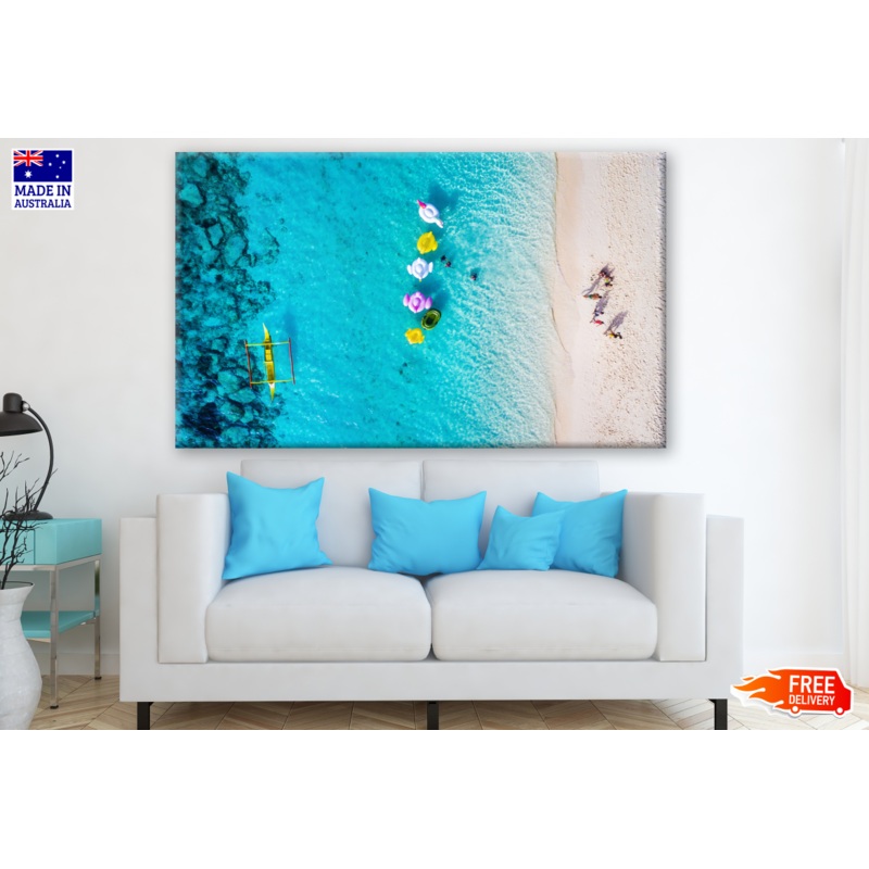 Top View of People Enjoying the Beach Photograph Print 100% Australian Made