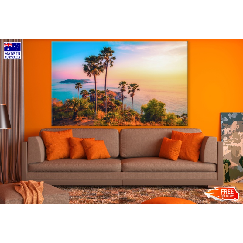Trees & Beach Stunning View Sunset Photograph Print 100% Australian Made