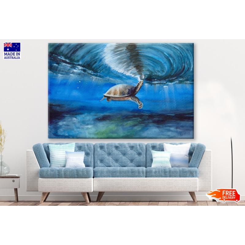 Watercolor Sea Turtle In A Blue Ocean Painting Print 100% Australian Made