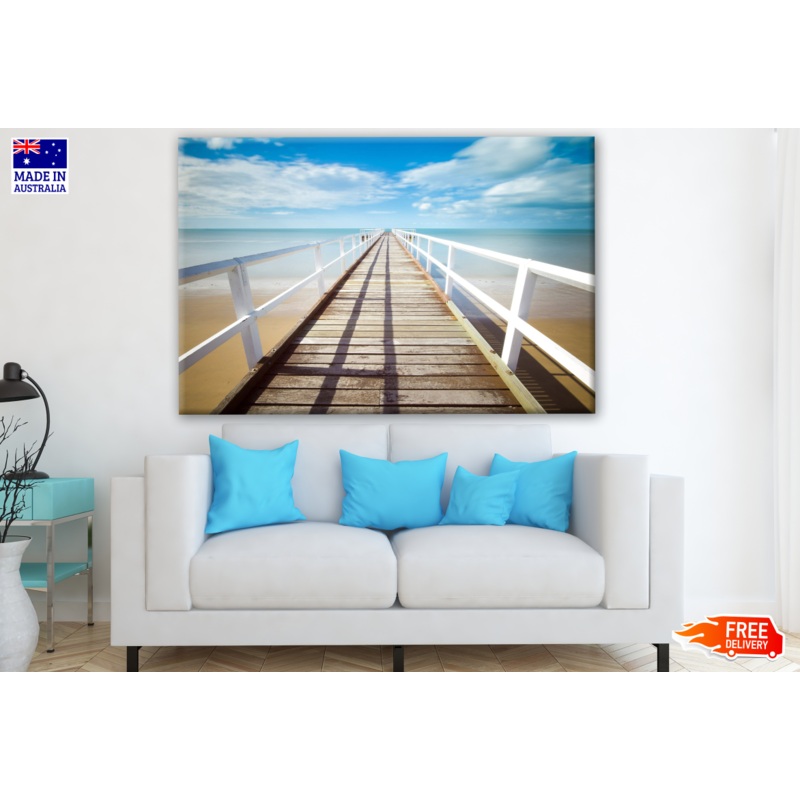 Wooden Bridge Over Beach Bright Sky Photograph Print 100% Australian Made
