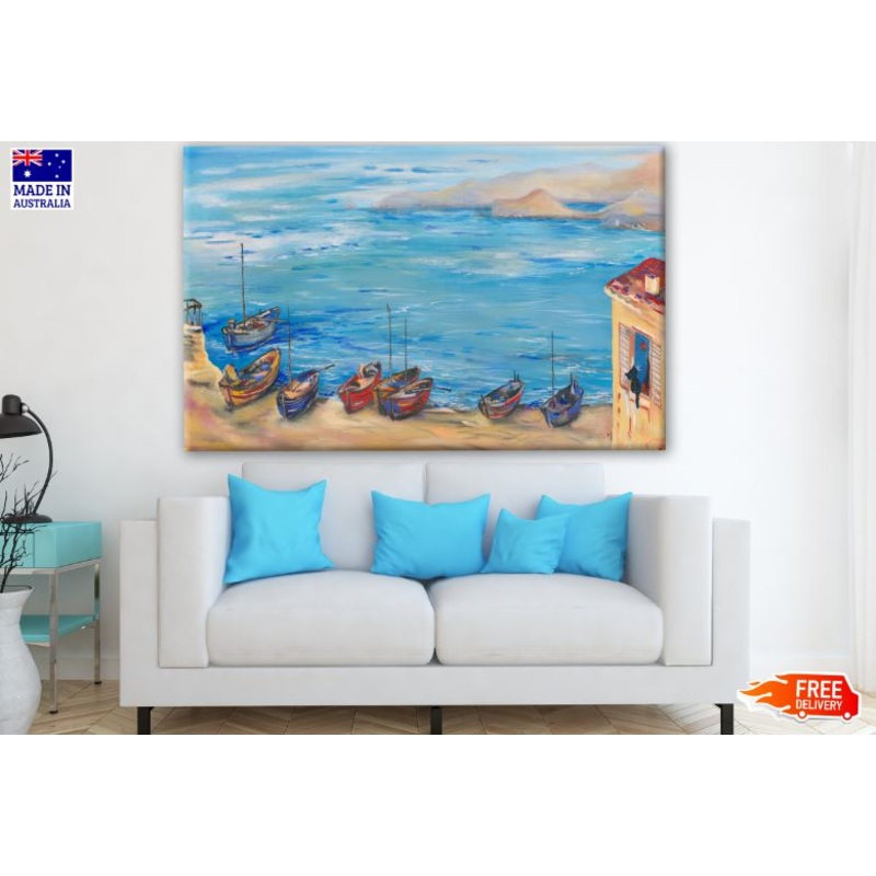 Beach & Boats Watercolour Painting Print 100% Australian Made