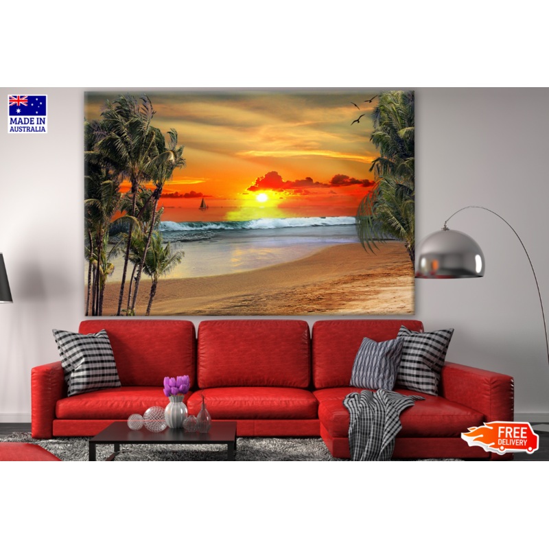 Beach in Sunset with Palm Trees Photograph Print 100% Australian Made