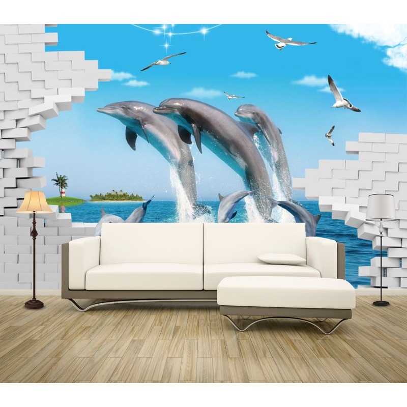 Wallpaper Murals Peel and Stick Dolphins Photograph Removable High Quality