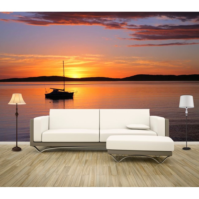Wallpaper Murals Peel and Stick Removable Beach & Boat at Sunset High Quality