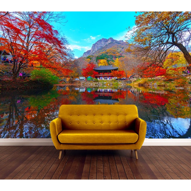 Wallpaper Murals Peel and Stick Removable Lake & Autumn Trees Landscape High Quality