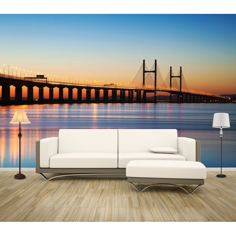 Wallpaper Murals Peel and Stick Removable Long Bridge Over Beach at Sunset High Quality