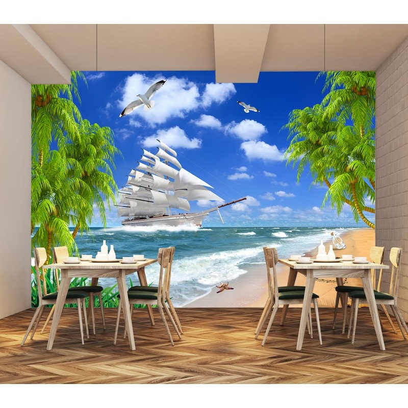 Wallpaper Murals Peel and Stick Removable Ship Sailing on Beach High Quality