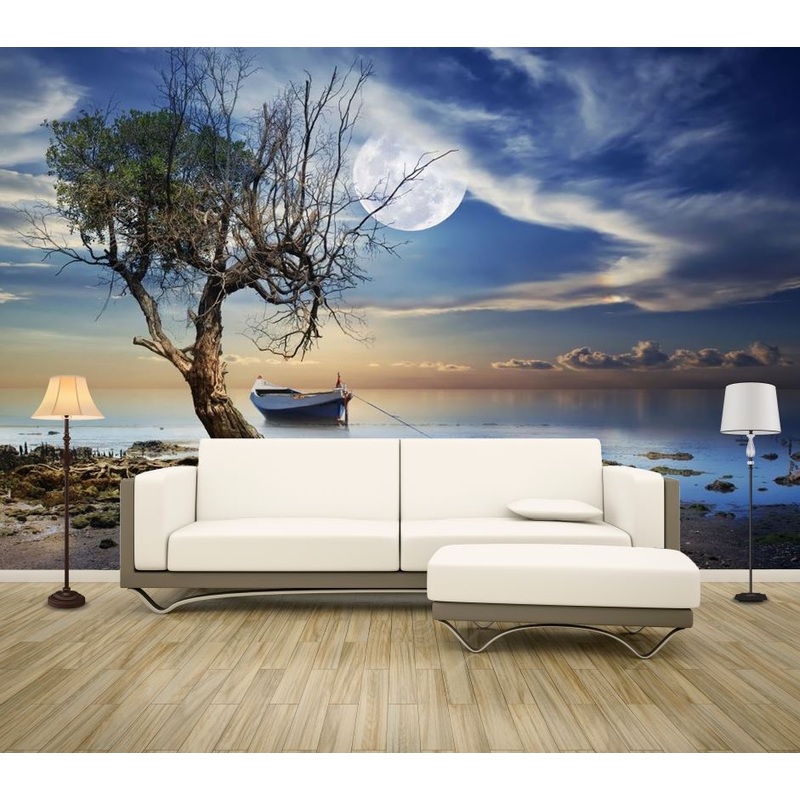 Wallpaper Murals Peel and Stick Removable Stunning Beach, Boat & Tree High Quality