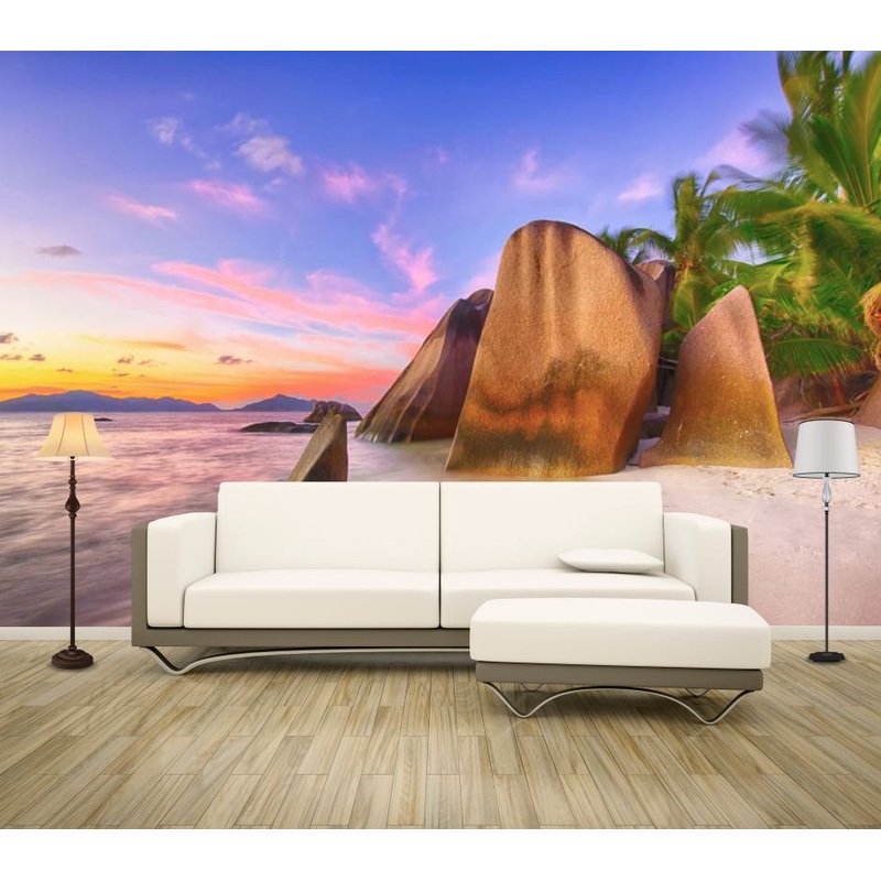 Wallpaper Murals Peel and Stick Removable Stunning Beach with Rocks at Sunset Photograph High Quality