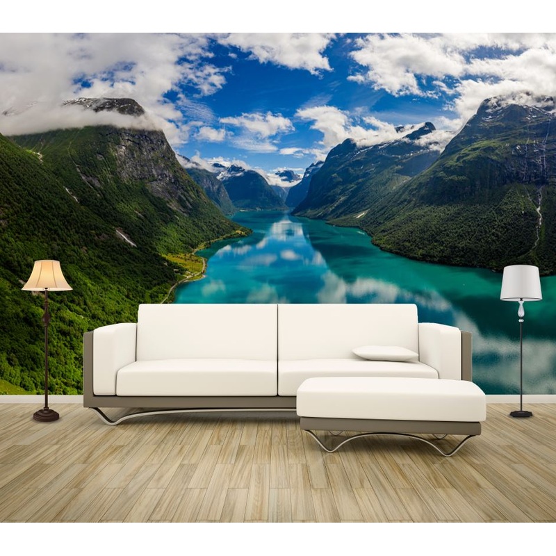 Wallpaper Murals Peel and Stick Removable Stunning Lake with Mountain View High Quality